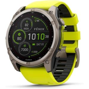 imageGarmin fnix E  47 mm AMOLED Premium Multisport GPS Smartwatch LongLasting Battery Life Stainless Steel with Black BandTitanium with YellowGraphite Band
