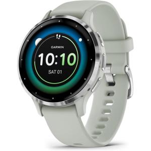 imageGarmin Venu 3 Silver Stainless Steel Bezel 14Inch AMOLED Touchscreen Display Smart Watch with 45mm Whitestone Case and Silicone BandSage Gray