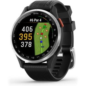 imageGarmin Approach S44 Essential Golf GPS Smartwatch AMOLED Display OnCourse Features Silver Aluminum Bezel with Black Silicone BandBlack