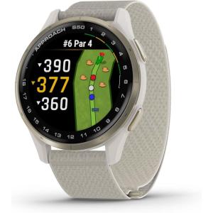 imageGarmin Approach S44 Essential Golf GPS Smartwatch AMOLED Display OnCourse Features Silver Aluminum Bezel with Black Silicone BandIvory