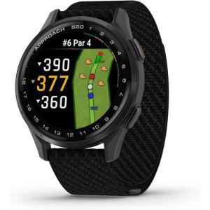 imageGarmin Approach S44 Essential Golf GPS Smartwatch AMOLED Display OnCourse Features Silver Aluminum Bezel with Black Silicone BandSlate with Black Band