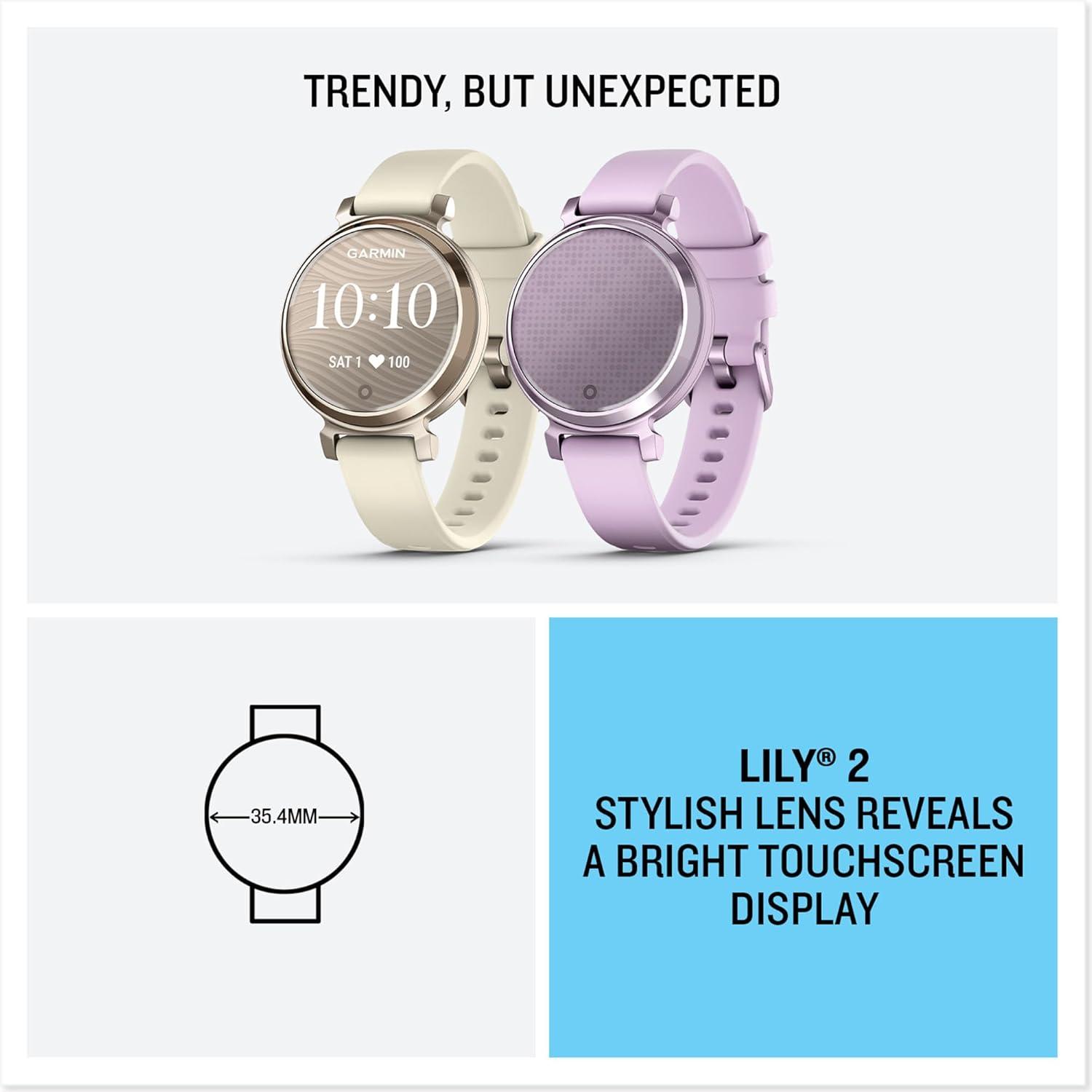 imageGarmin Lily 2 Small and Stylish Smartwatch Hidden Display Patterned Lens Up to 5 Days Battery Life CoconutLilac