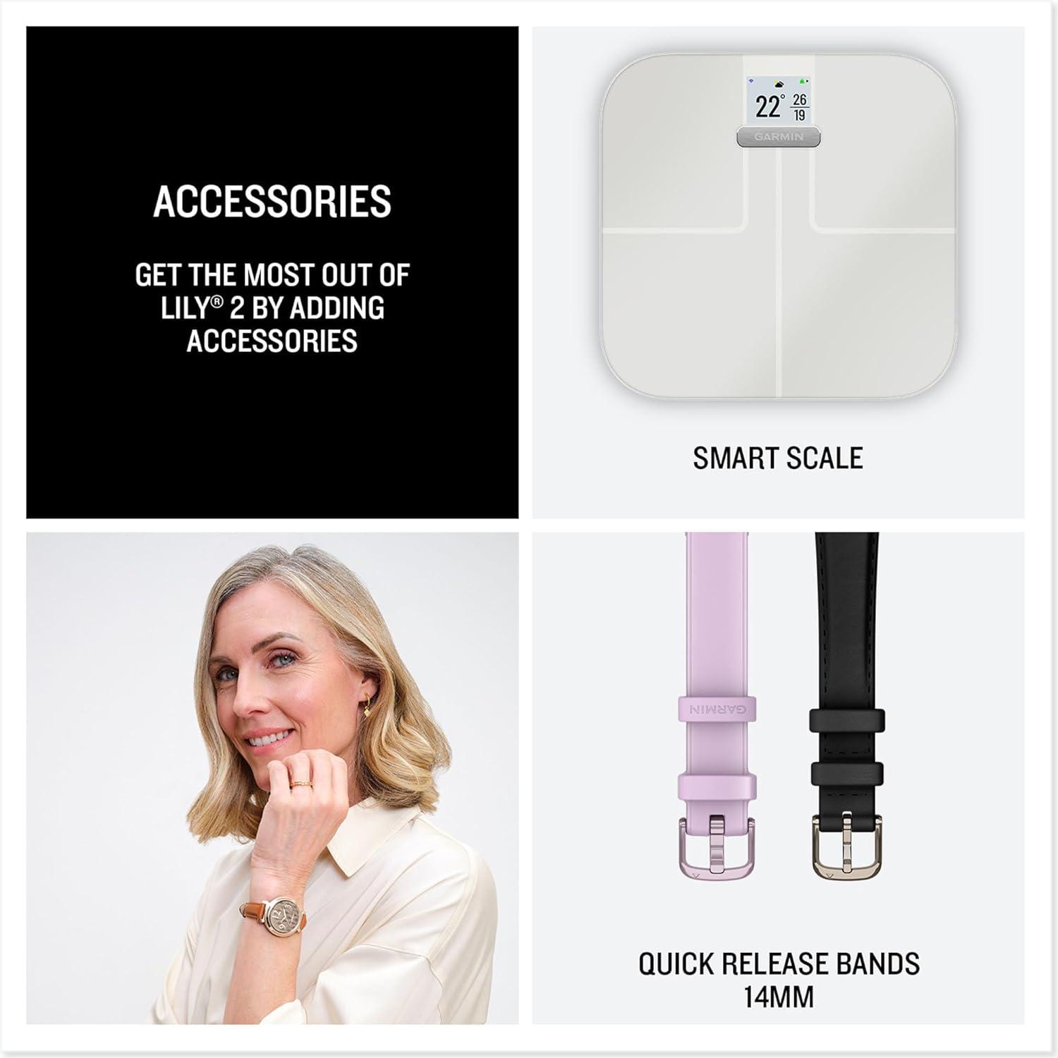 imageGarmin Lily 2 Small and Stylish Smartwatch Hidden Display Patterned Lens Up to 5 Days Battery Life CoconutLilac