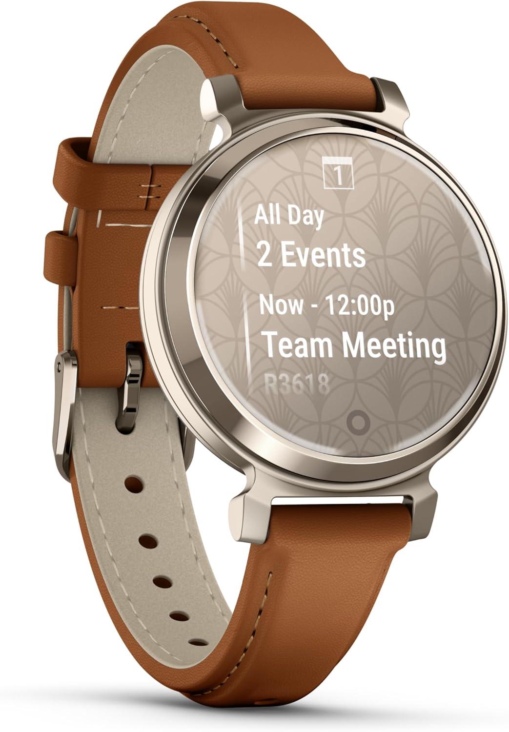 imageGarmin Lily 2 Small and Stylish Smartwatch Hidden Display Patterned Lens Up to 5 Days Battery Life CoconutTan