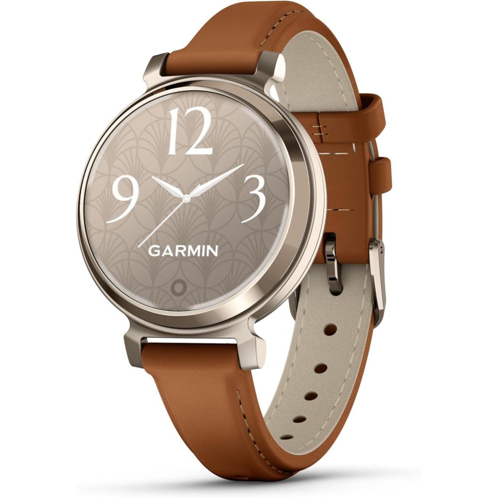imageGarmin Lily 2 Small and Stylish Smartwatch Hidden Display Patterned Lens Up to 5 Days Battery Life CoconutTan