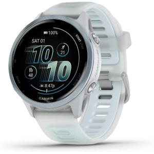 imageGarmin Forerunner 570 42mm Advanced GPS Running and Triathlon Smartwatch AMOLED Display Training and Recovery Features Raspberry Aluminum with Translucent BoneMango BandCloud Blue with Whitestone