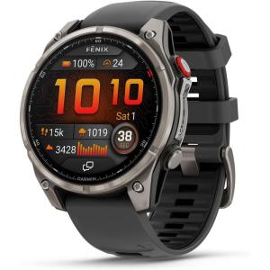 imageGarmin fnix 8 Pro 47mm AMOLED Display Premium Connected Multisport GPS Smartwatch inReach Technology Sapphire Titanium with GraphiteBlack Silicone BandGraphite