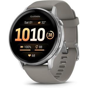imageGarmin Venu 4 45mm Advanced Health and Fitness GPS Smartwatch Bright and Colorful Display Builtin Flashlight 12 Days of Battery Life Slate with Black Silicone BandSilver Gray