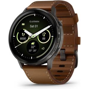 imageGarmin Venu 4 45mm Advanced Health and Fitness GPS Smartwatch Bright and Colorful Display Builtin Flashlight 12 Days of Battery Life Slate with Black Silicone BandBlack and Brown