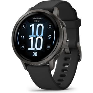 imageGarmin Venu 4 45mm Advanced Health and Fitness GPS Smartwatch Bright and Colorful Display Builtin Flashlight 12 Days of Battery Life Slate with Black Silicone BandSlate and Black