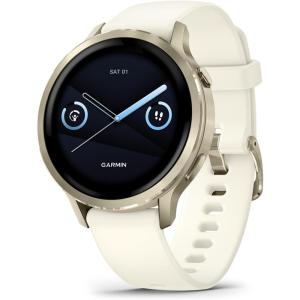 imageGarmin Venu 4 45mm Advanced Health and Fitness GPS Smartwatch Bright and Colorful Display Builtin Flashlight 12 Days of Battery Life Slate with Black Silicone BandLunar Gold and Bone
