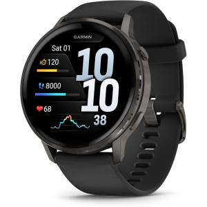 imageGarmin Venu 4 45mm Advanced Health and Fitness GPS Smartwatch Bright and Colorful Display Builtin Flashlight 12 Days of Battery Life Slate with Black Silicone BandSlate