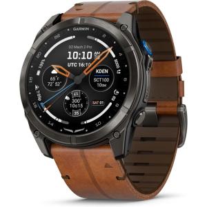 image:imageGarmin D2 Mach 2 Pro 51mm Smartwatch with GPS Advanced Flight Maps Builtin MicrophoneSpeaker for Calls and Texts Carbon Gray DLC Titanium with Chestnut Leather Band and Black Silicone Band