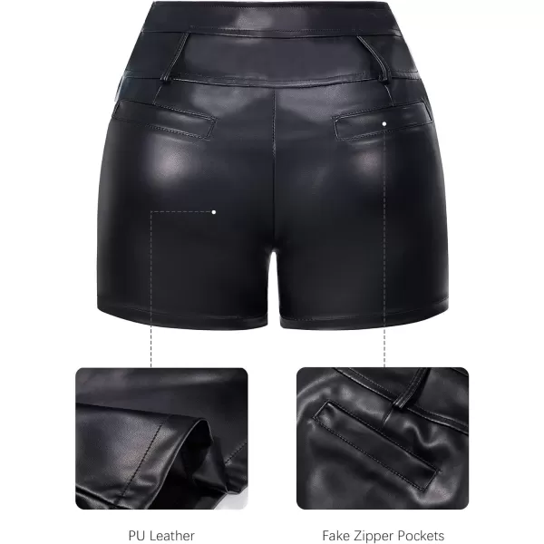 Bellivera Faux Leather Shorts for Women High Waist Stretch Slim Short with Pockets