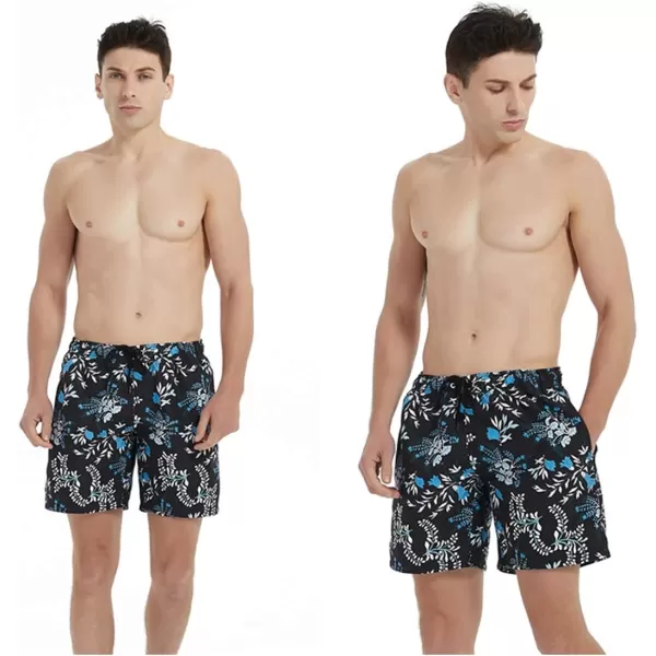 Bellivera Men's Beach Shorts,Printed Short Trunks with Mesh Lining 2 Pockets for Summer