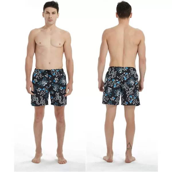Bellivera Men's Beach Shorts,Printed Short Trunks with Mesh Lining 2 Pockets for Summer