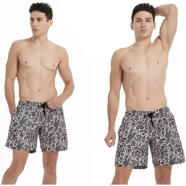 Bellivera Men's Beach Shorts,Printed Short Trunks with Mesh Lining 2 Pockets for Summer