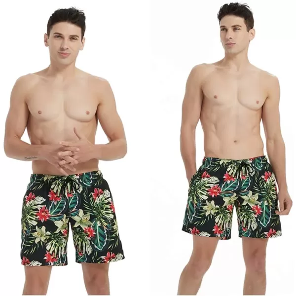 Bellivera Men's Beach Shorts,Printed Short Trunks with Mesh Lining 2 Pockets for Summer