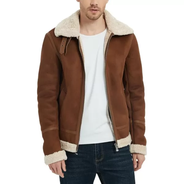 Bellivera Mens Faux Fur Suede Leather Plus Size Coat, Spring and Winter Fashion Thicken Warm Outwear Sherpa Jacket