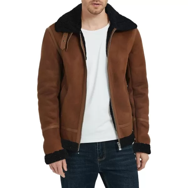 Bellivera Mens Faux Fur Suede Leather Plus Size Coat, Spring and Winter Fashion Thicken Warm Outwear Sherpa Jacket
