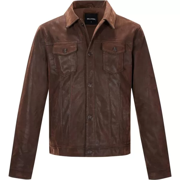 Bellivera Men's Faux Leather Jacket Motorcycle Biker Coat PU Slim Button Down Bomber Outwear