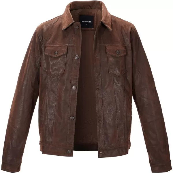 Bellivera Men's Faux Leather Jacket Motorcycle Biker Coat PU Slim Button Down Bomber Outwear
