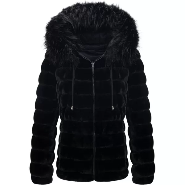 Bellivera Women Double Sided Faux Fur Jacket Spring and Winter Fashion Reversible Hood Puffer Coat with Fur Collar