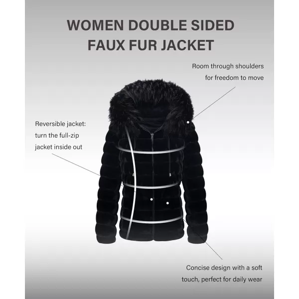 Bellivera Women Double Sided Faux Fur Jacket Spring and Winter Fashion Reversible Hood Puffer Coat with Fur Collar