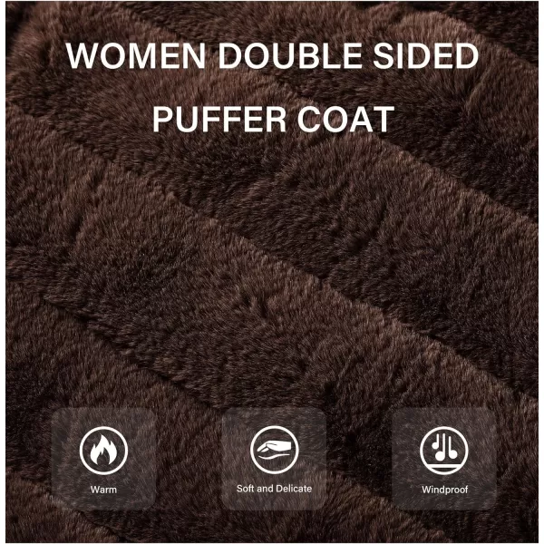 Bellivera Women Double Sided Faux Fur Jacket Spring and Winter Fashion Reversible Hood Puffer Coat with Fur Collar