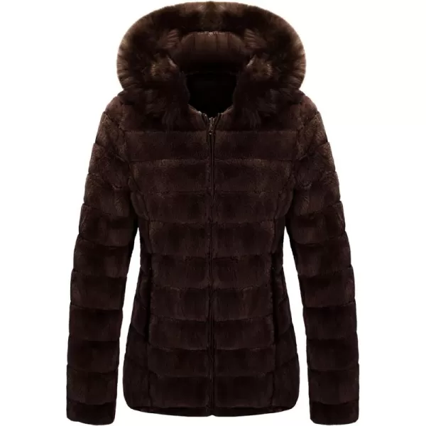 Bellivera Women Double Sided Faux Fur Jacket Spring and Winter Fashion Reversible Hood Puffer Coat with Fur Collar