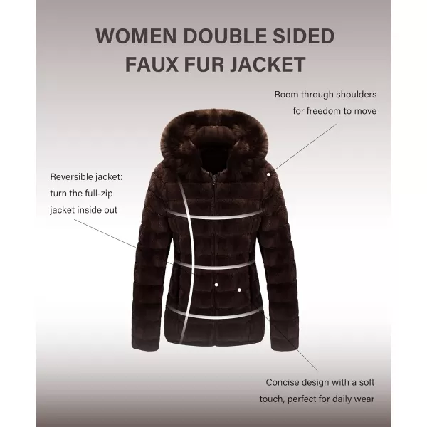 Bellivera Women Double Sided Faux Fur Jacket Spring and Winter Fashion Reversible Hood Puffer Coat with Fur Collar