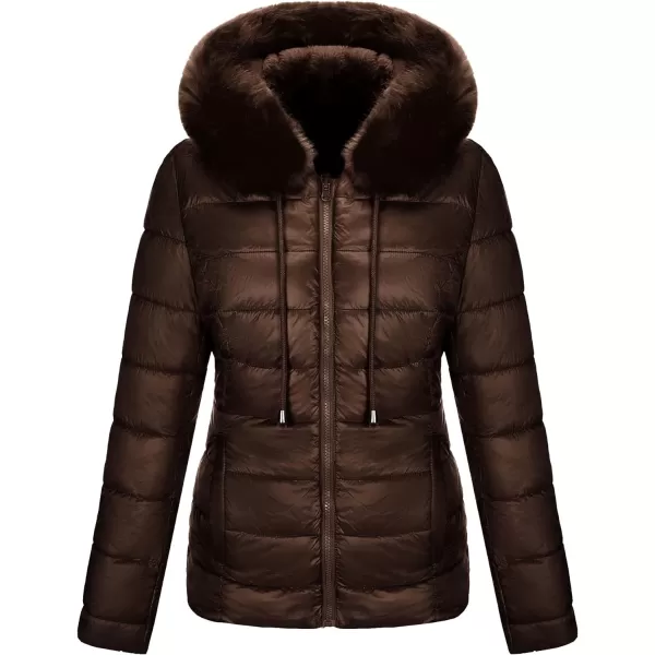 Bellivera Women Double Sided Faux Fur Jacket Spring and Winter Fashion Reversible Hood Puffer Coat with Fur Collar