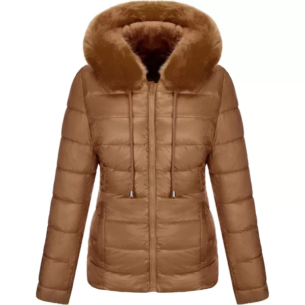 Bellivera Women Double Sided Faux Fur Jacket Spring and Winter Fashion Reversible Hood Puffer Coat with Fur Collar
