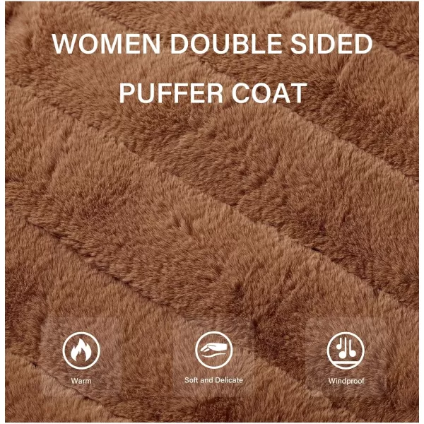 Bellivera Women Double Sided Faux Fur Jacket Spring and Winter Fashion Reversible Hood Puffer Coat with Fur Collar