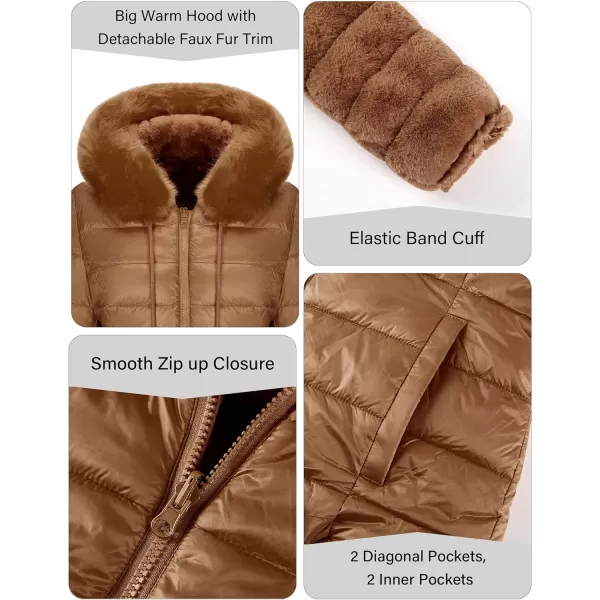 Bellivera Women Double Sided Faux Fur Jacket Spring and Winter Fashion Reversible Hood Puffer Coat with Fur Collar