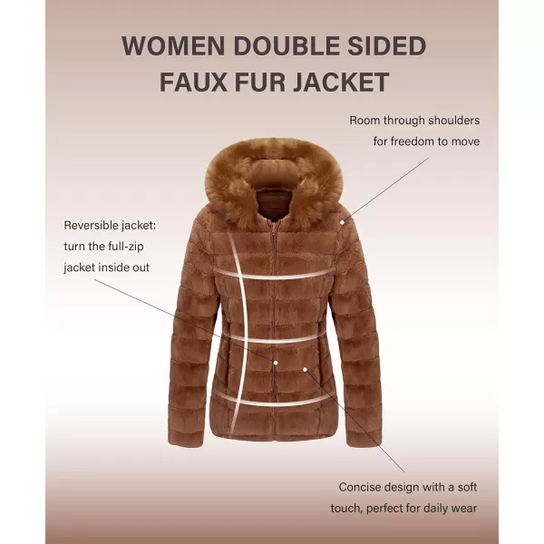 Bellivera Women Double Sided Faux Fur Jacket Spring and Winter Fashion Reversible Hood Puffer Coat with Fur Collar