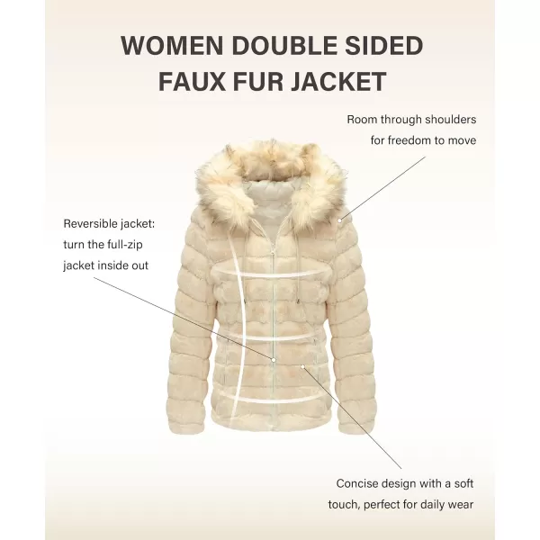 Bellivera Women Double Sided Faux Fur Jacket Spring and Winter Fashion Reversible Hood Puffer Coat with Fur Collar
