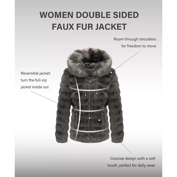 Bellivera Women Double Sided Faux Fur Jacket Spring and Winter Fashion Reversible Hood Puffer Coat with Fur Collar
