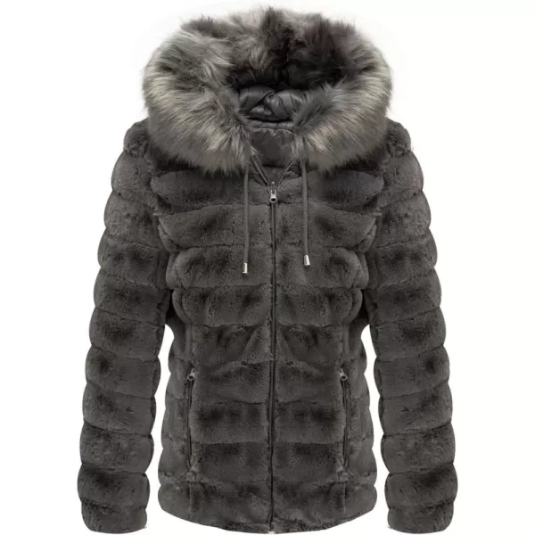 Bellivera Women Double Sided Faux Fur Jacket Spring and Winter Fashion Reversible Hood Puffer Coat with Fur Collar