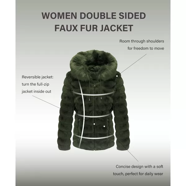 Bellivera Women Double Sided Faux Fur Jacket Spring and Winter Fashion Reversible Hood Puffer Coat with Fur Collar
