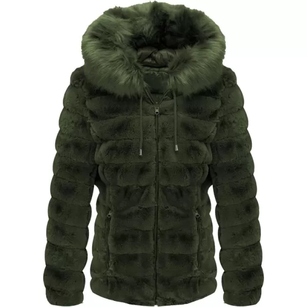Bellivera Women Double Sided Faux Fur Jacket Spring and Winter Fashion Reversible Hood Puffer Coat with Fur Collar