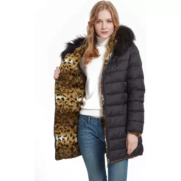 Bellivera Women Double Sided Faux Fur Jacket Spring and Winter Fashion Reversible Hood Puffer Coat with Fur Collar