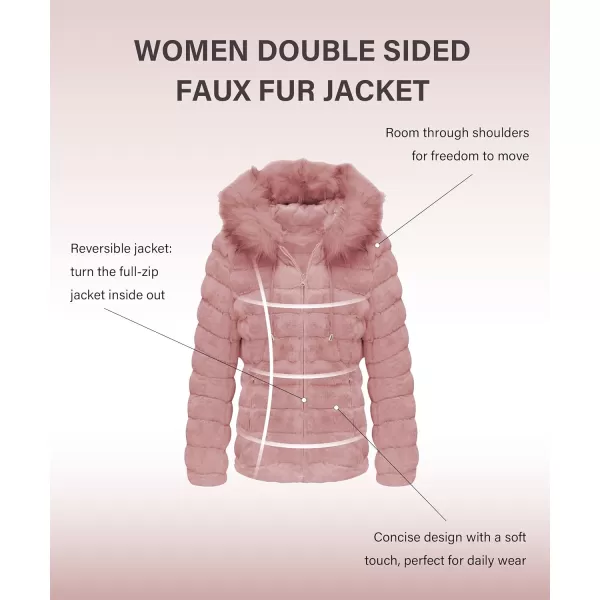 Bellivera Women Double Sided Faux Fur Jacket Spring and Winter Fashion Reversible Hood Puffer Coat with Fur Collar