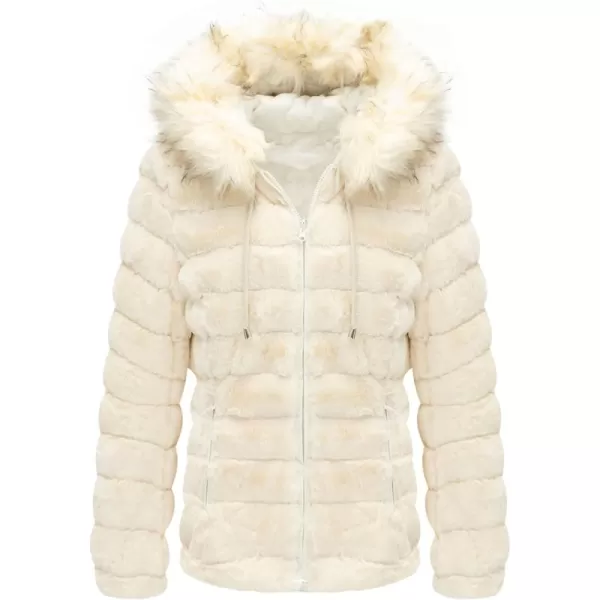 Bellivera Women Double Sided Faux Fur Jacket Spring and Winter Fashion Reversible Hood Puffer Coat with Fur Collar