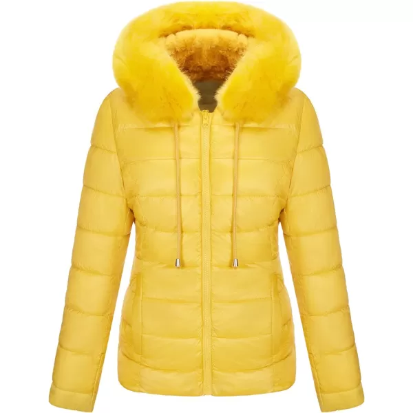 Bellivera Women Double Sided Faux Fur Jacket Spring and Winter Fashion Reversible Hood Puffer Coat with Fur Collar