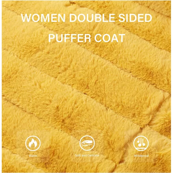 Bellivera Women Double Sided Faux Fur Jacket Spring and Winter Fashion Reversible Hood Puffer Coat with Fur Collar