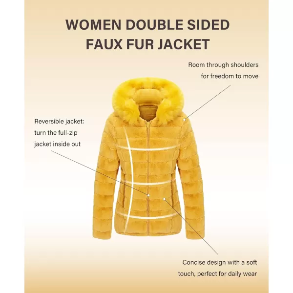 Bellivera Women Double Sided Faux Fur Jacket Spring and Winter Fashion Reversible Hood Puffer Coat with Fur Collar