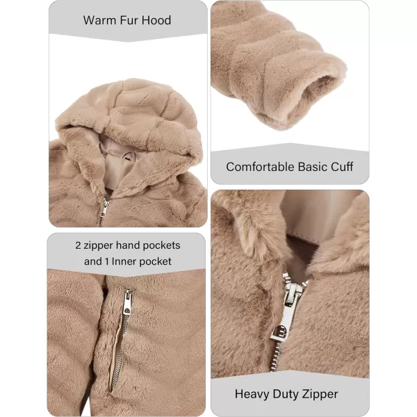 Bellivera Women Faux Fur Coat Long Sleeve Fuzzy Winter Hooded Open Front Jacket with Two Big Hand Pockets