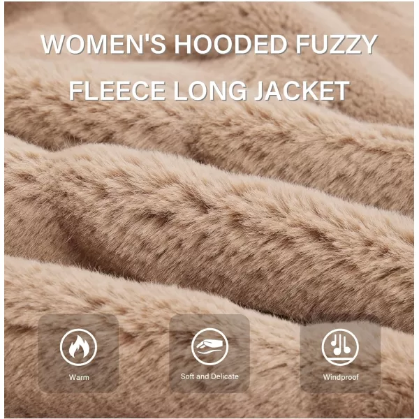 Bellivera Women Faux Fur Coat Long Sleeve Fuzzy Winter Hooded Open Front Jacket with Two Big Hand Pockets