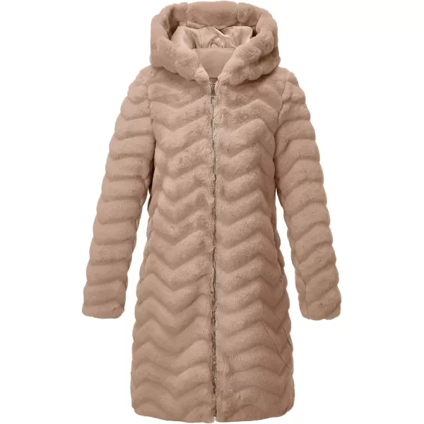 Bellivera Women Faux Fur Coat Long Sleeve Fuzzy Winter Hooded Open Front Jacket with Two Big Hand Pockets